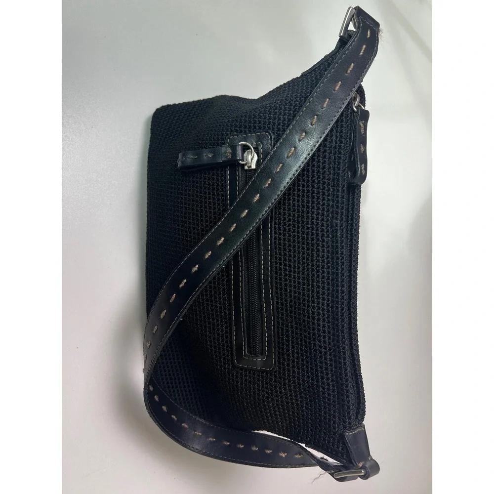 The Sak Black Crochet Shoulder Bag‎ Purse with Leather Trim
